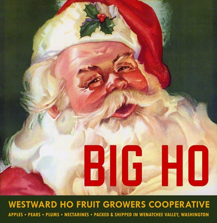 Photo showing: Big Ho Santa -- Based on circa 1950 fruit crate label artwork. Ho ho ho!